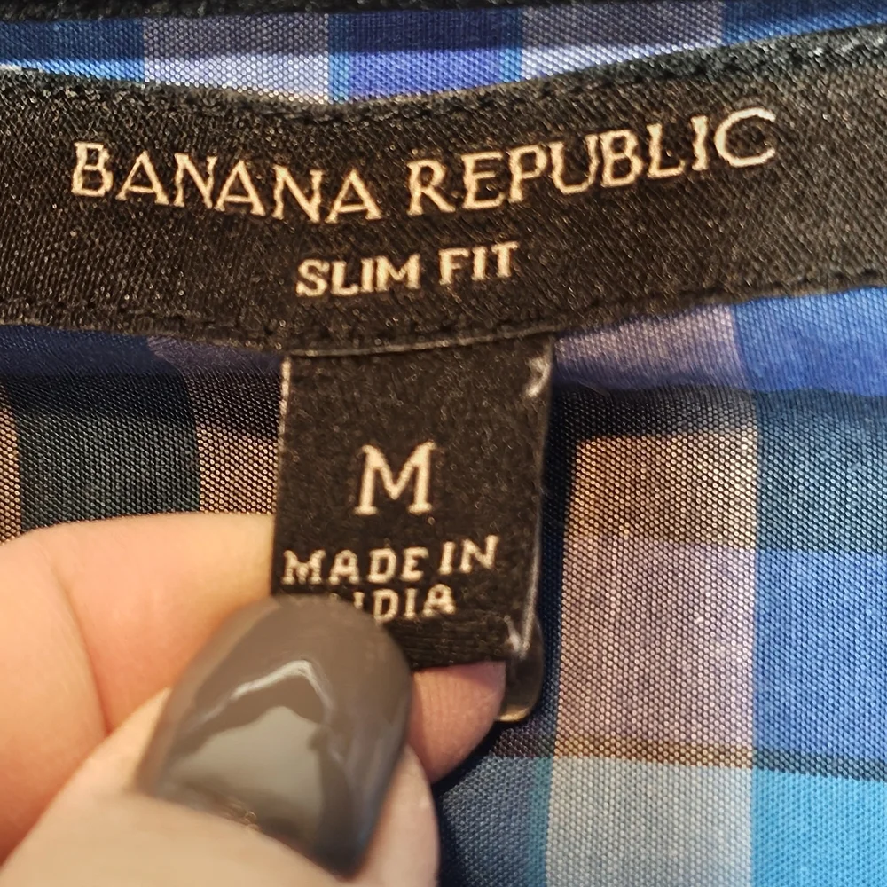 Banana Republic Slim Fit Blue Plaid Button Down Shirt